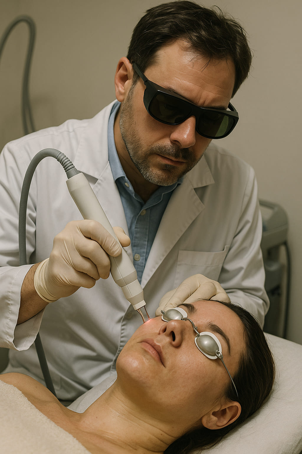 Profesional realizando tratamiento de rejuvenecimiento láser